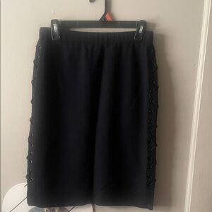 St. John Black Pencil Skirt with Lace-Up Sides
